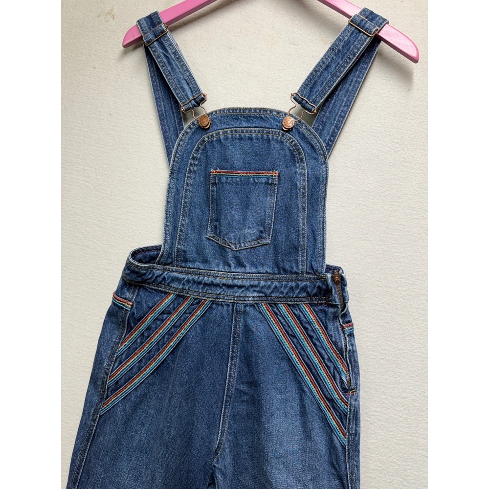 We The Free Blue Denim Rainbow Embroidered Flare Leg Overalls Womens Size 0